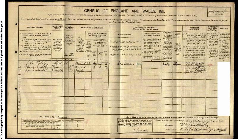 Nichols (John Junior) 1911 Census